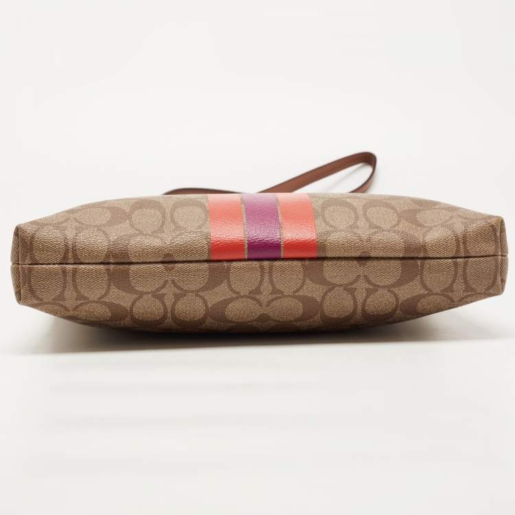 Pre Owned Coach Brown Signature Coated Canvas Varsity Stripe File Messenger Bag