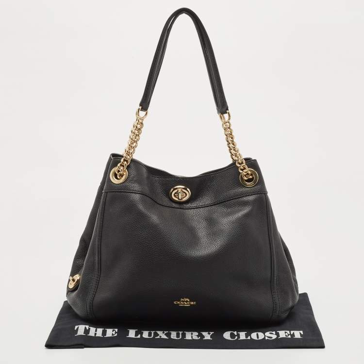 Pre Owned Coach Black Leather Turnlock Edie Shoulder Bag
