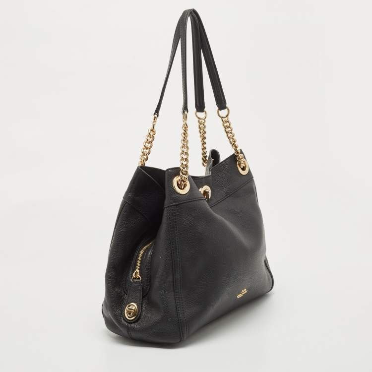 Pre Owned Coach Black Leather Turnlock Edie Shoulder Bag