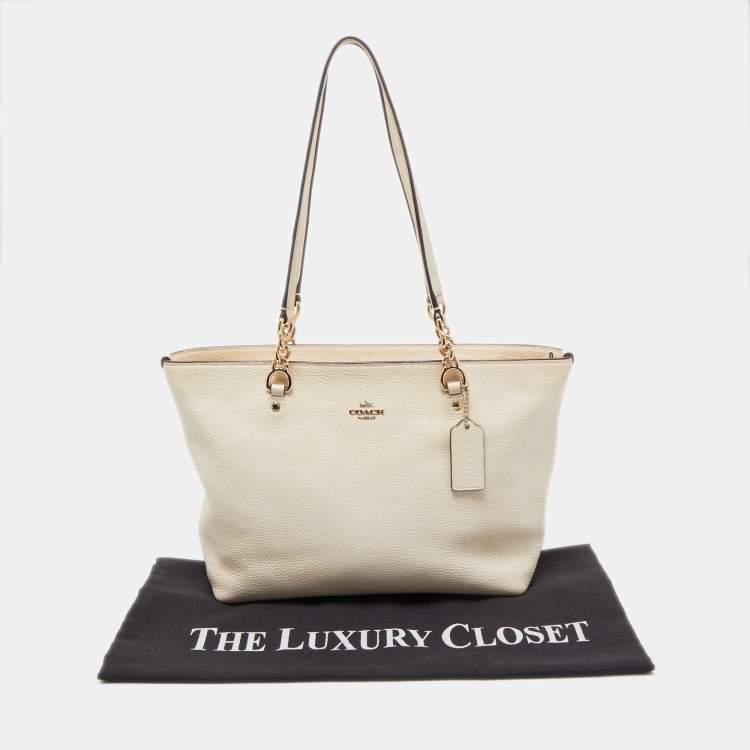 Pre Owned Coach Light Beige Leather Small Sophia Tote