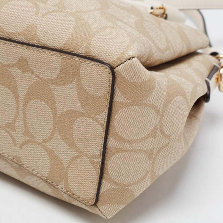 Pre Owned Coach Off White/Beige Signature Coated Canvas and Leather Mini Christie Carryall Satchel