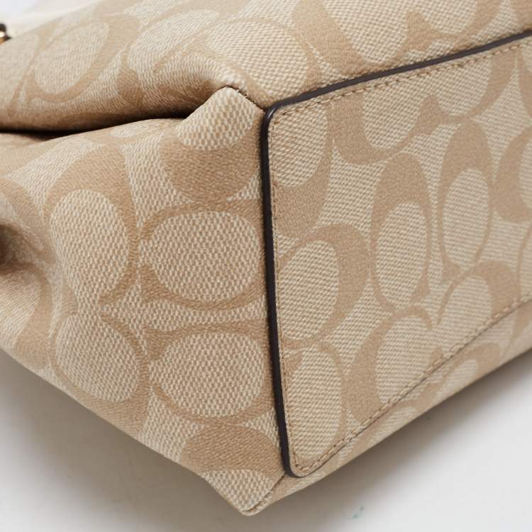 Pre Owned Coach Off White/Beige Signature Coated Canvas and Leather Mini Christie Carryall Satchel