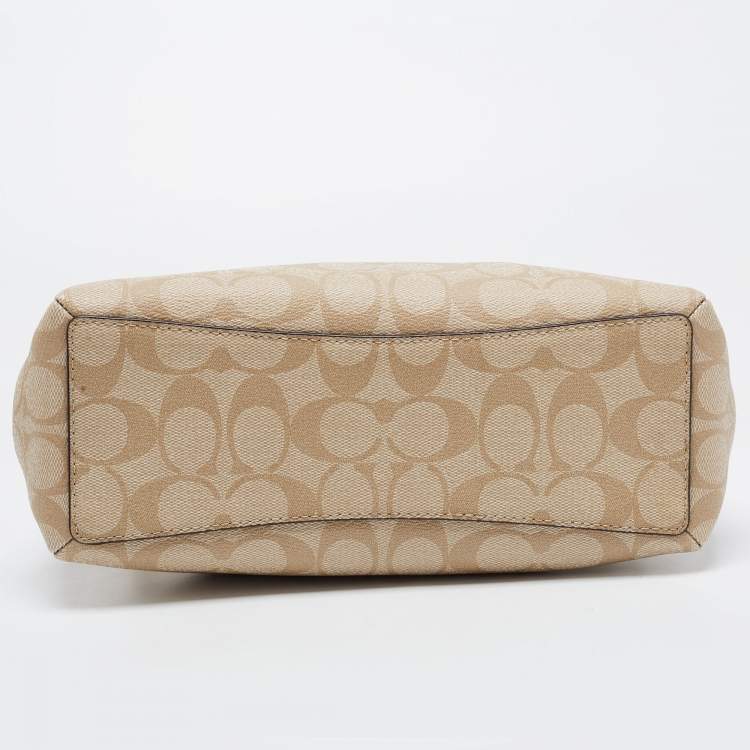 Pre Owned Coach Off White/Beige Signature Coated Canvas and Leather Mini Christie Carryall Satchel