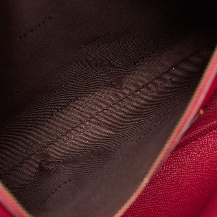Pre Owned Coach Red/Beige Leather And Coated Canvas Charlie Carryall Tote