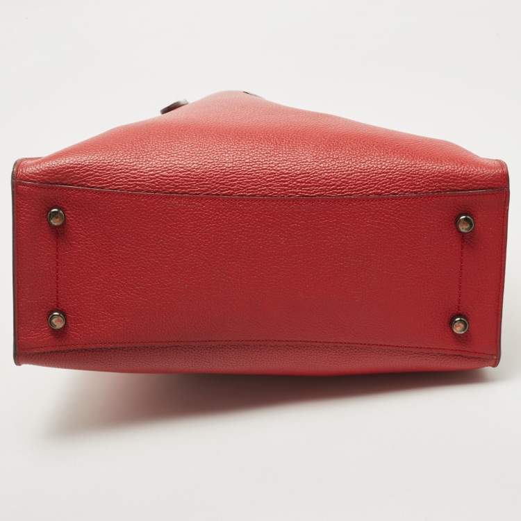 Pre Owned Coach Red/Beige Leather And Coated Canvas Charlie Carryall Tote