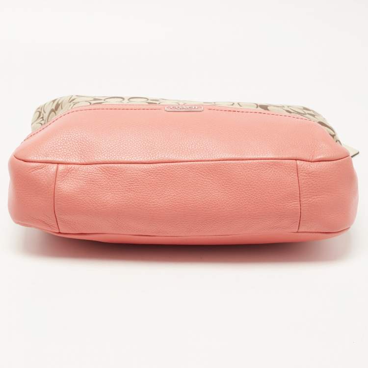 Pre Owned Coach Beige/Coral Orange Signature Canvas and Leather Park Hobo