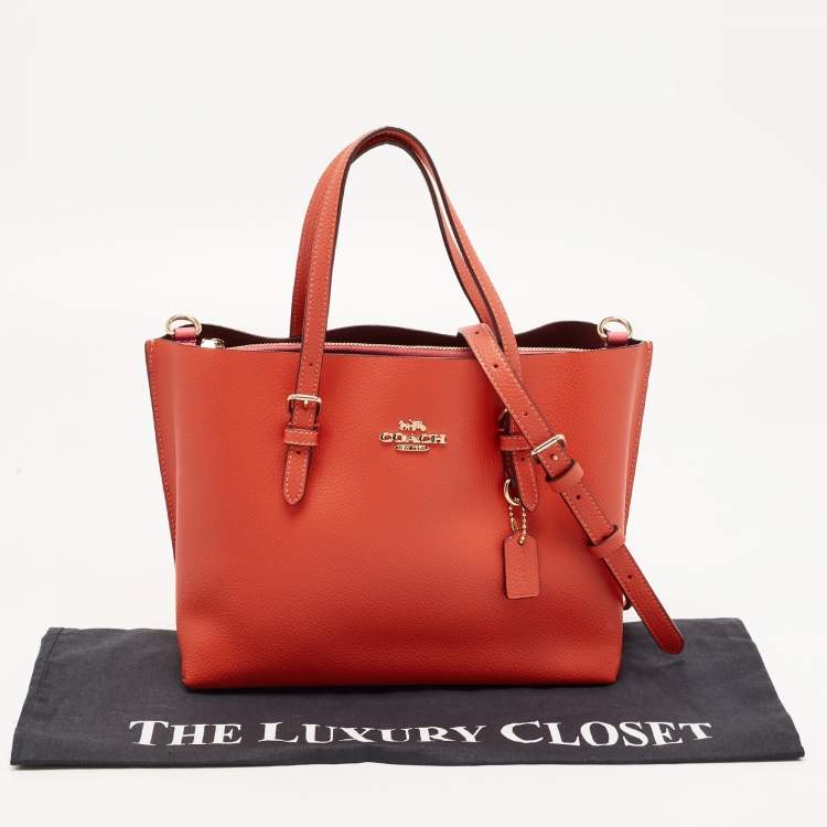 Pre Owned Coach Orange Leather Mollie 25 Tote