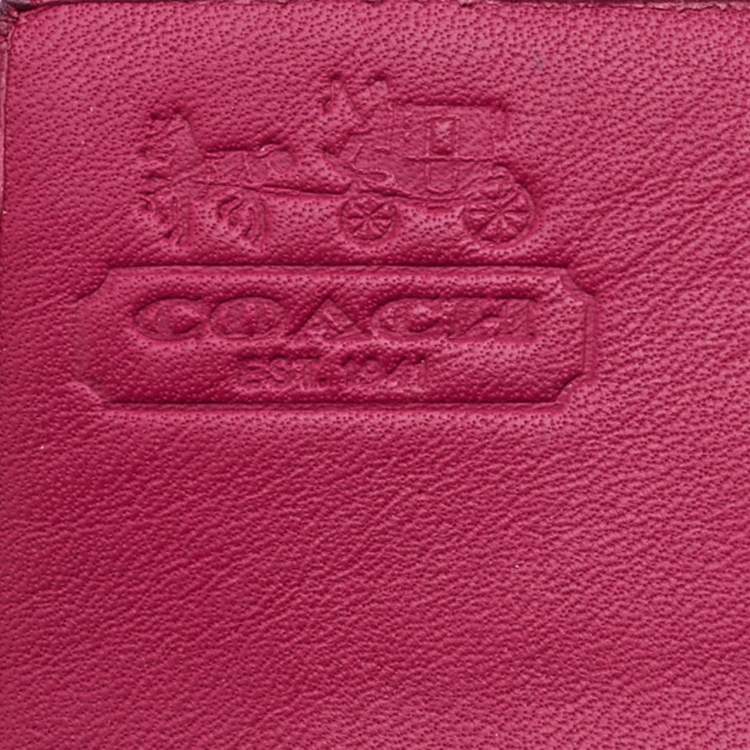 Pre Owned Coach Beige/Pink Signature Canvas and Leather Flap Continental Wallet