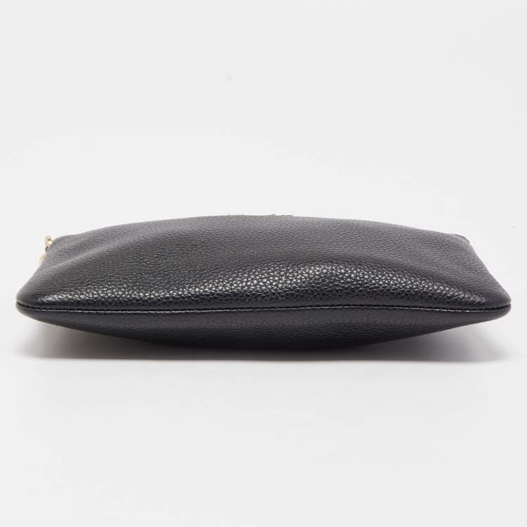 Pre Owned Coach Black Pebbled Leather Zip Wristlet Clutch