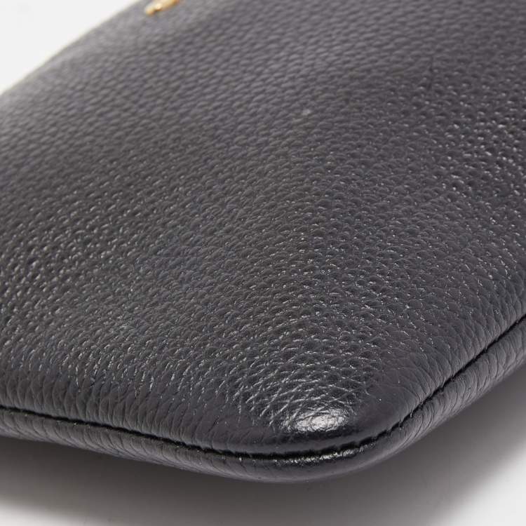 Pre Owned Coach Black Pebbled Leather Zip Wristlet Clutch