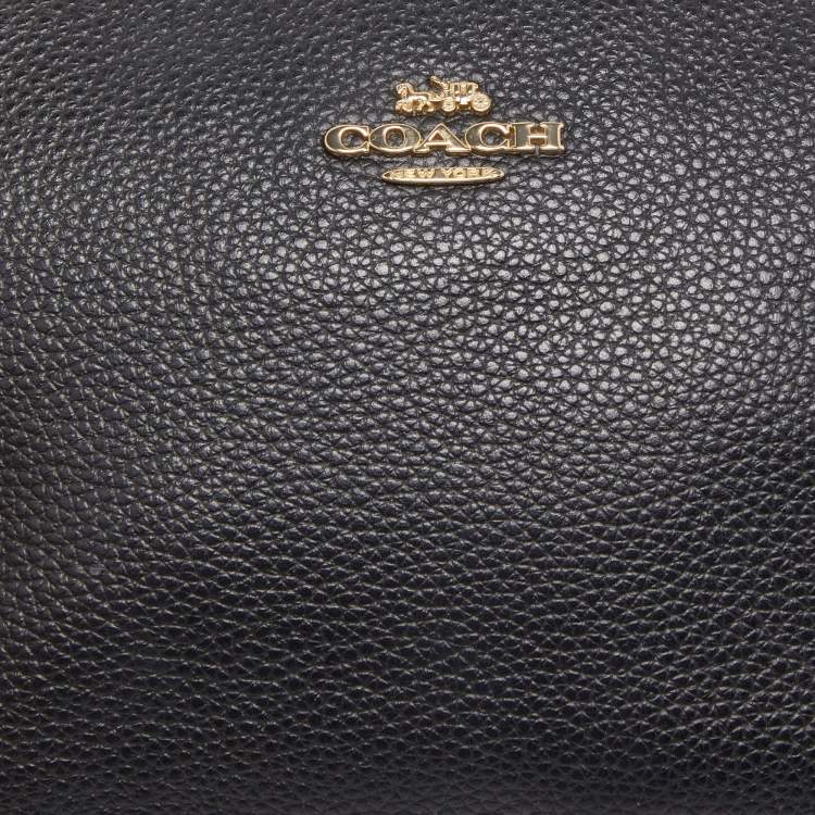 Pre Owned Coach Black Pebbled Leather Zip Wristlet Clutch