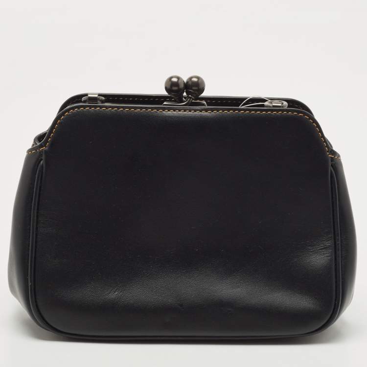 Pre Owned Coach Black Leather Floral Sequin Kiss Lock Crossbody Bag