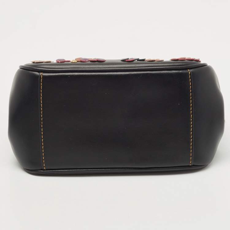 Pre Owned Coach Black Leather Floral Sequin Kiss Lock Crossbody Bag