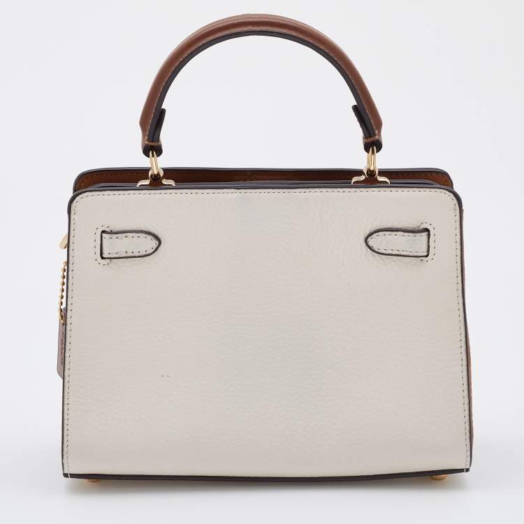 Pre Owned Coach Off-white Leather Mini Lane Top Handle Bag