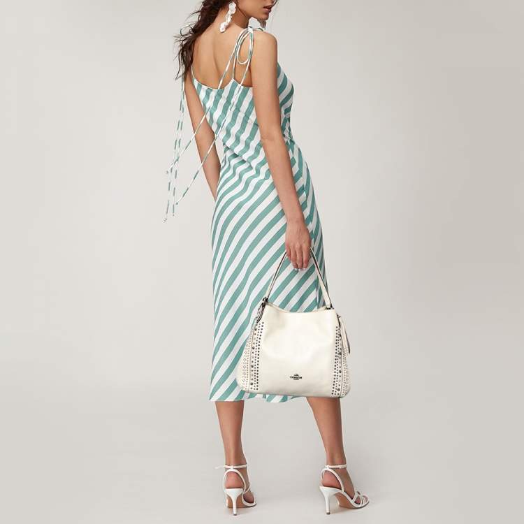 Pre Owned Coach White Leather Studded Edie Shoulder Bag