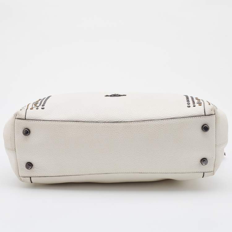 Pre Owned Coach White Leather Studded Edie Shoulder Bag