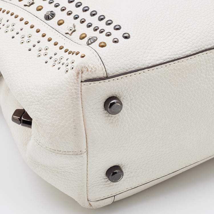 Pre Owned Coach White Leather Studded Edie Shoulder Bag