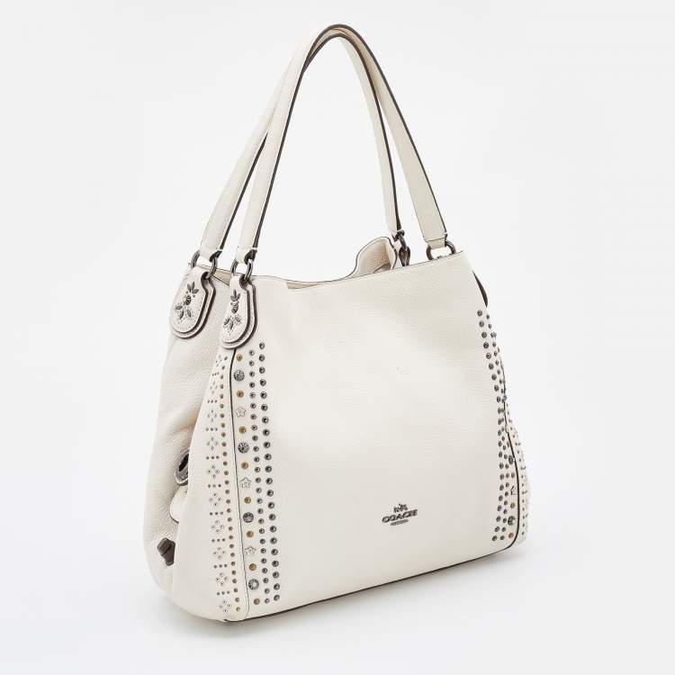 Pre Owned Coach White Leather Studded Edie Shoulder Bag