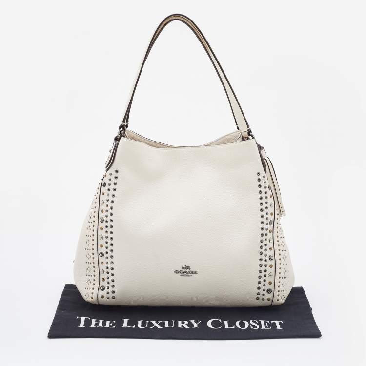 Pre Owned Coach White Leather Studded Edie Shoulder Bag