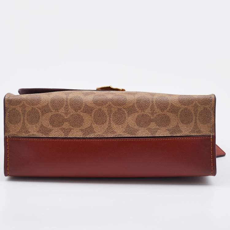 Pre Owned Coach Brown/Beige Signature Coated Canvas and Leather Parker Shoulder Bag