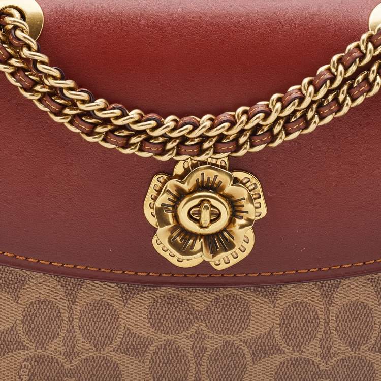Pre Owned Coach Brown/Beige Signature Coated Canvas and Leather Parker Shoulder Bag