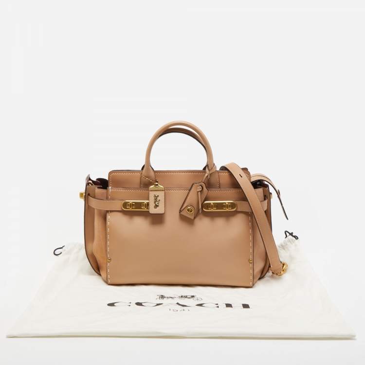Pre Owned Coach Beige Ombre Leather and Suede Double Swagger Tote