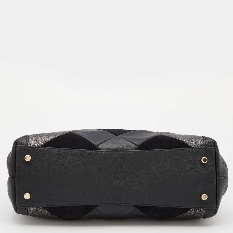 Pre Owned Coach Blck/Grey Leather and Suede Patchwork Edie Shoulder Bag