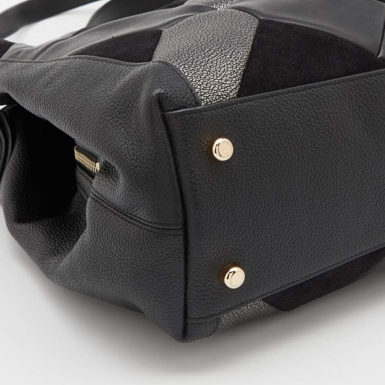 Pre Owned Coach Blck/Grey Leather and Suede Patchwork Edie Shoulder Bag