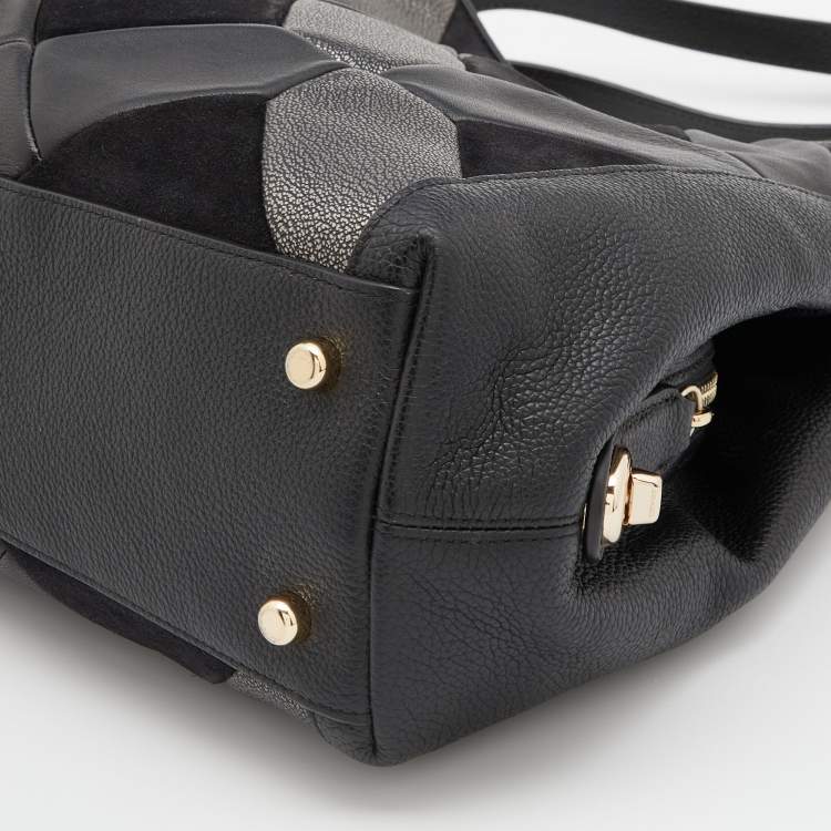Pre Owned Coach Blck/Grey Leather and Suede Patchwork Edie Shoulder Bag