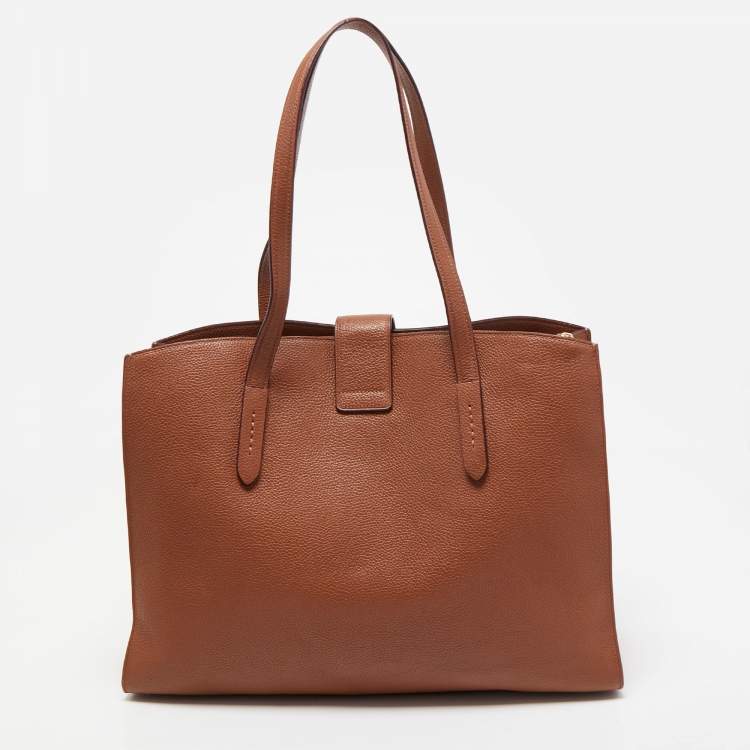 مملوكة مسبقًا Coach Brown Leather Turnlock Charlie Carryall Tote