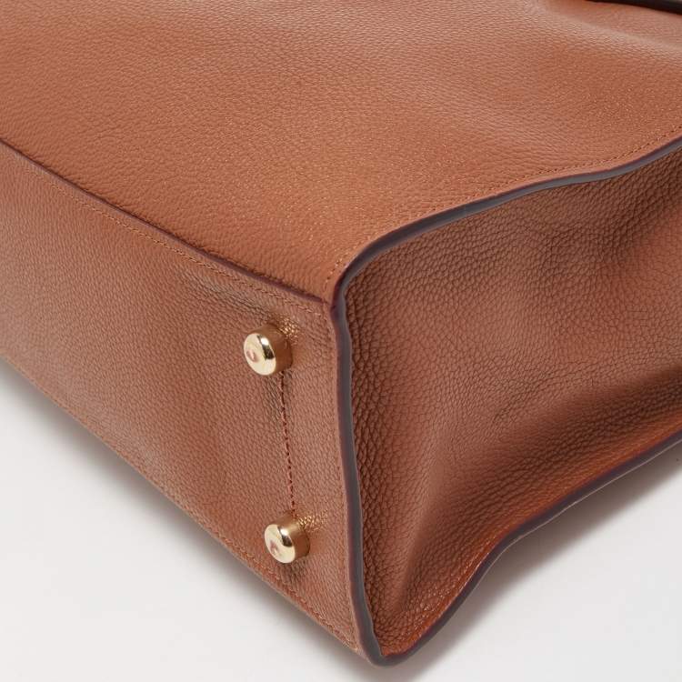 مملوكة مسبقًا Coach Brown Leather Turnlock Charlie Carryall Tote