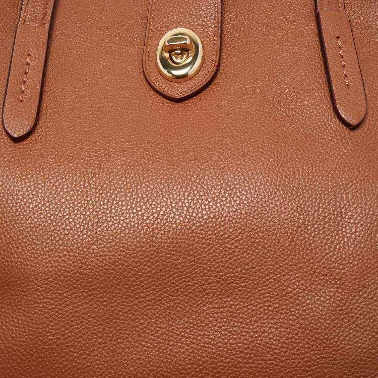 مملوكة مسبقًا Coach Brown Leather Turnlock Charlie Carryall Tote