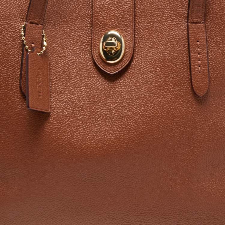مملوكة مسبقًا Coach Brown Leather Turnlock Charlie Carryall Tote