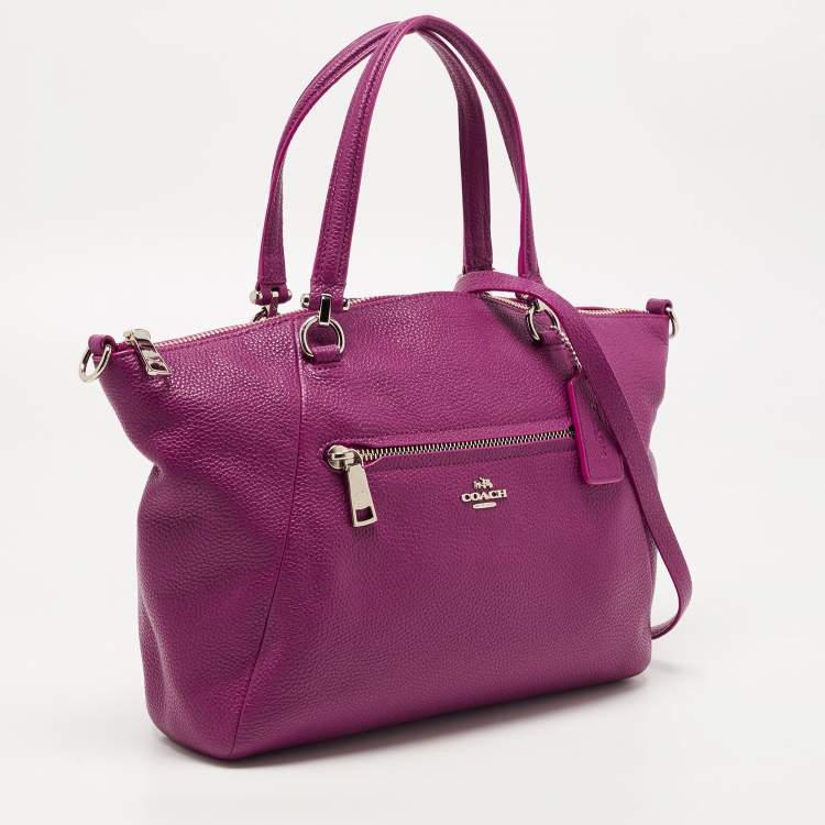 Pre Owned Coach Magenta Pebbled Leather Prairie Satchel