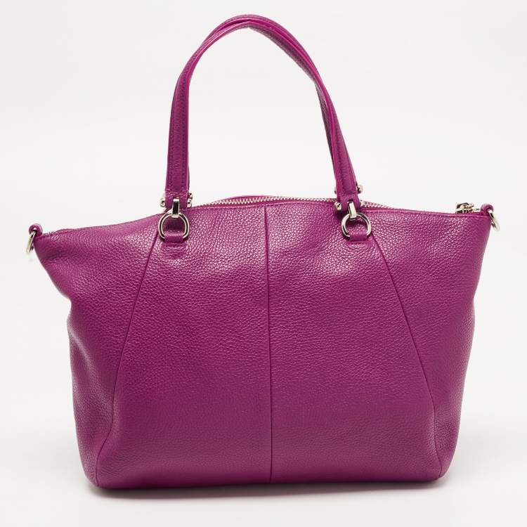 Pre Owned Coach Magenta Pebbled Leather Prairie Satchel