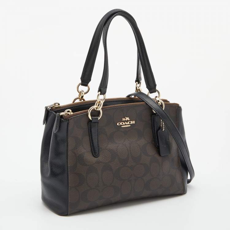 Pre Owned Coach Brown/Black Signature Coated Canvas and Leather Mini Christie Carryall Satchel