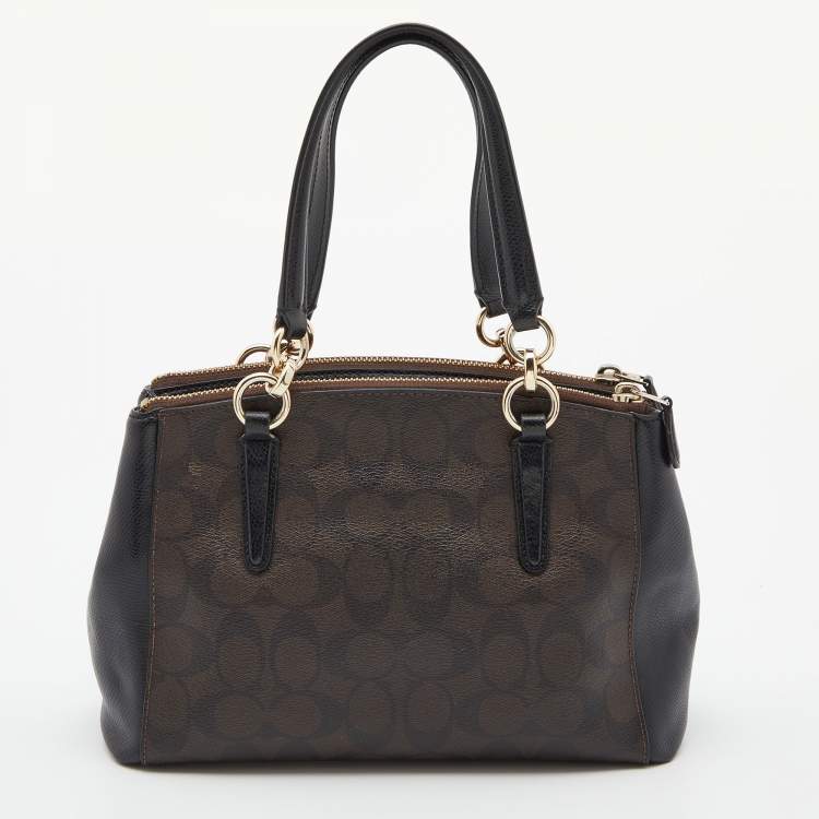 Pre Owned Coach Brown/Black Signature Coated Canvas and Leather Mini Christie Carryall Satchel
