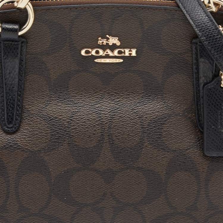 Pre Owned Coach Brown/Black Signature Coated Canvas and Leather Mini Christie Carryall Satchel