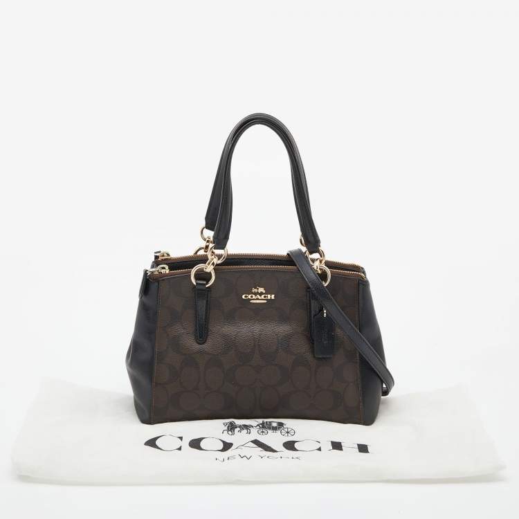 Pre Owned Coach Brown/Black Signature Coated Canvas and Leather Mini Christie Carryall Satchel