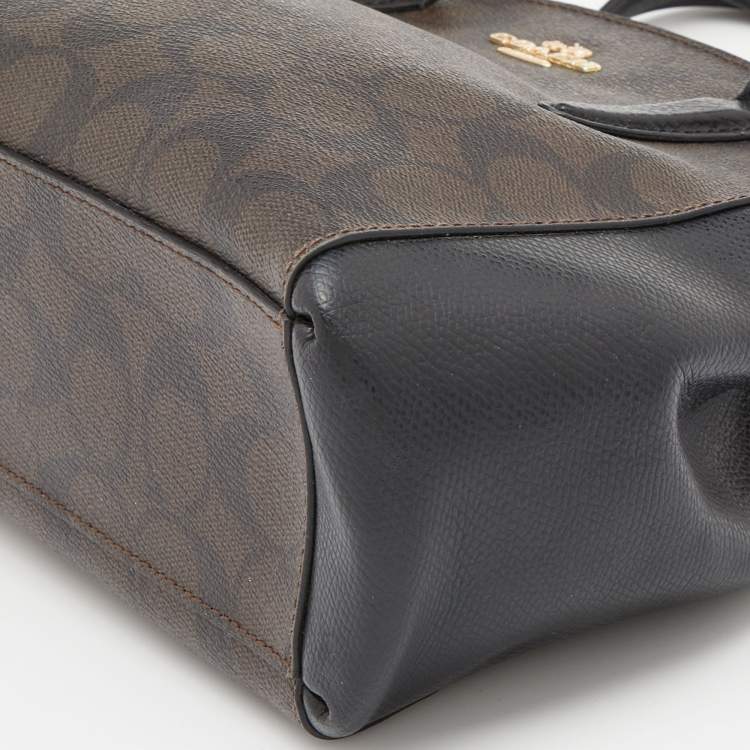 Pre Owned Coach Brown/Black Signature Coated Canvas and Leather Mini Christie Carryall Satchel