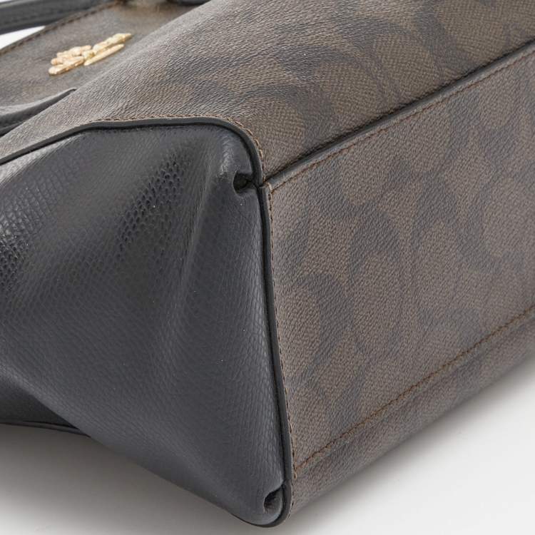 Pre Owned Coach Brown/Black Signature Coated Canvas and Leather Mini Christie Carryall Satchel
