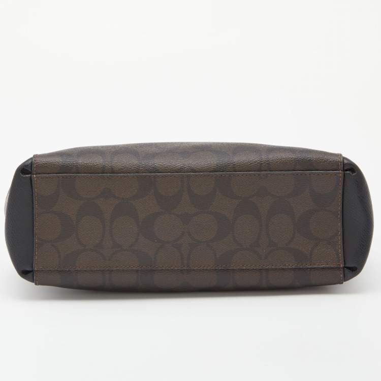 Pre Owned Coach Brown/Black Signature Coated Canvas and Leather Mini Christie Carryall Satchel
