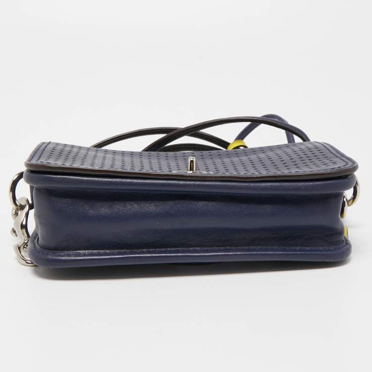 Pre Owned Coach Blue/Green Perforated Leather Legacy Penny Crossbody Bag