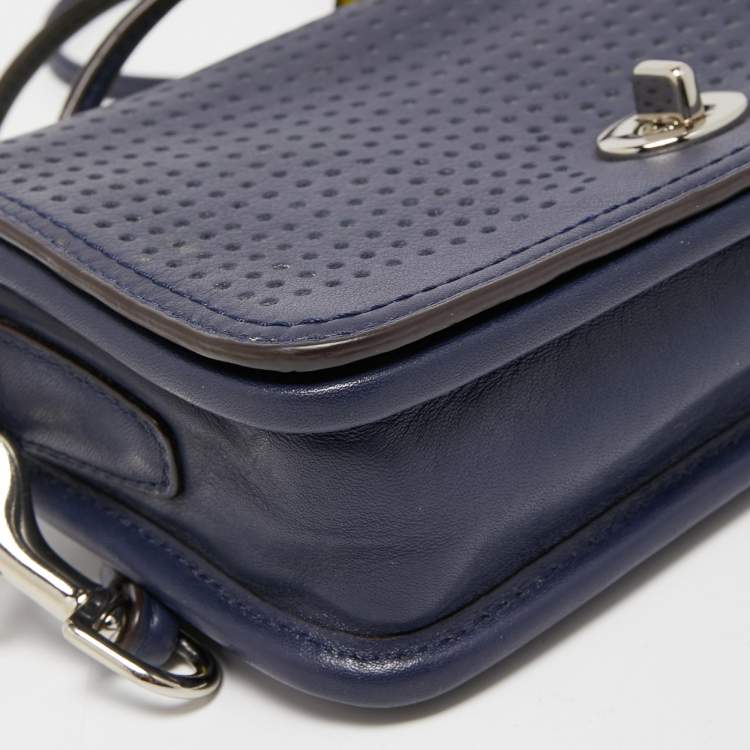 Pre Owned Coach Blue/Green Perforated Leather Legacy Penny Crossbody Bag