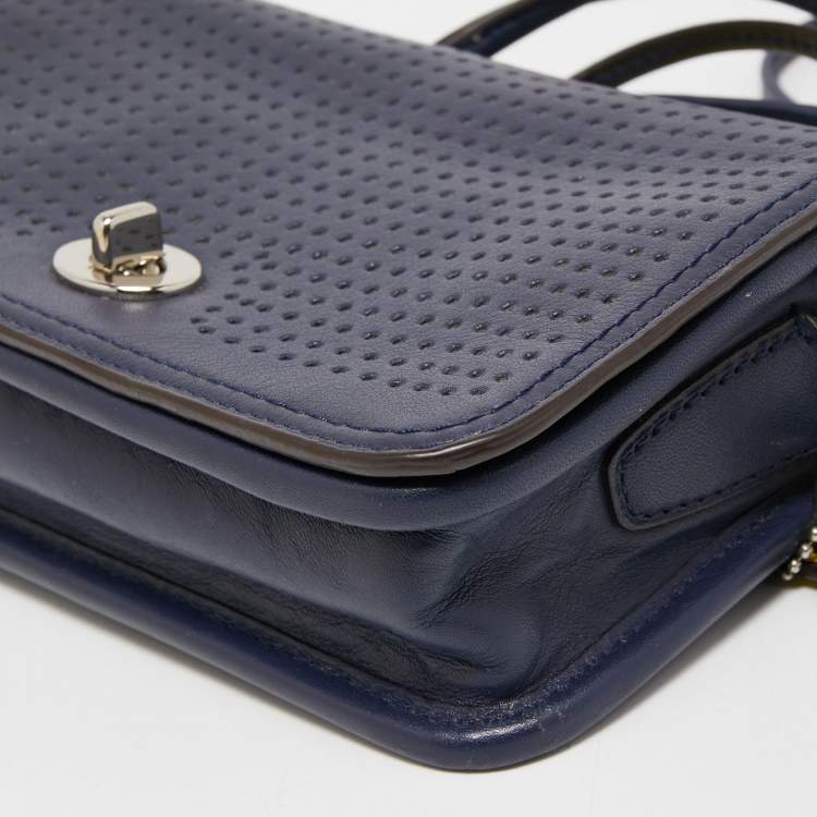 Pre Owned Coach Blue/Green Perforated Leather Legacy Penny Crossbody Bag