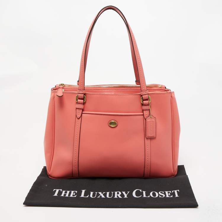 Pre Owned Coach Coral Orange Leather Peyton Jordan Tote