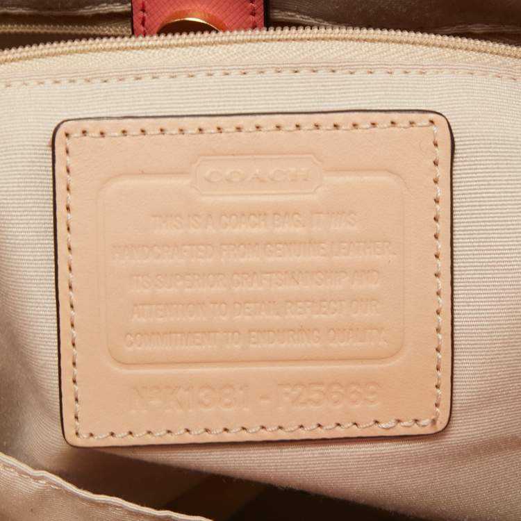 Pre Owned Coach Coral Orange Leather Peyton Jordan Tote