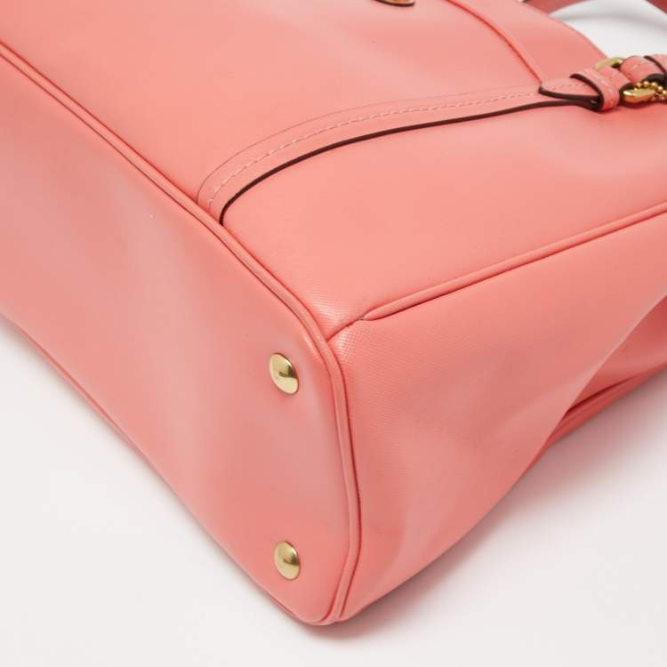 Pre Owned Coach Coral Orange Leather Peyton Jordan Tote
