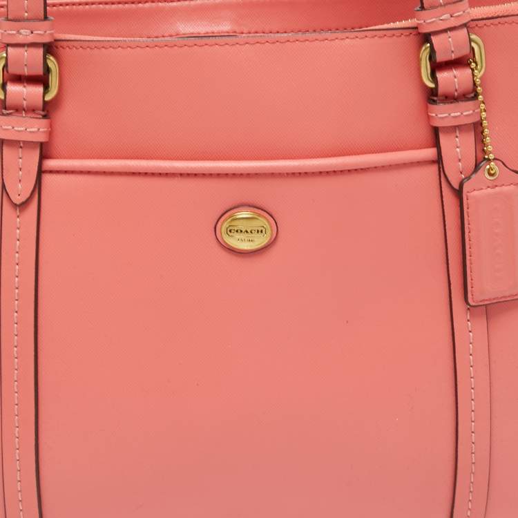 Pre Owned Coach Coral Orange Leather Peyton Jordan Tote