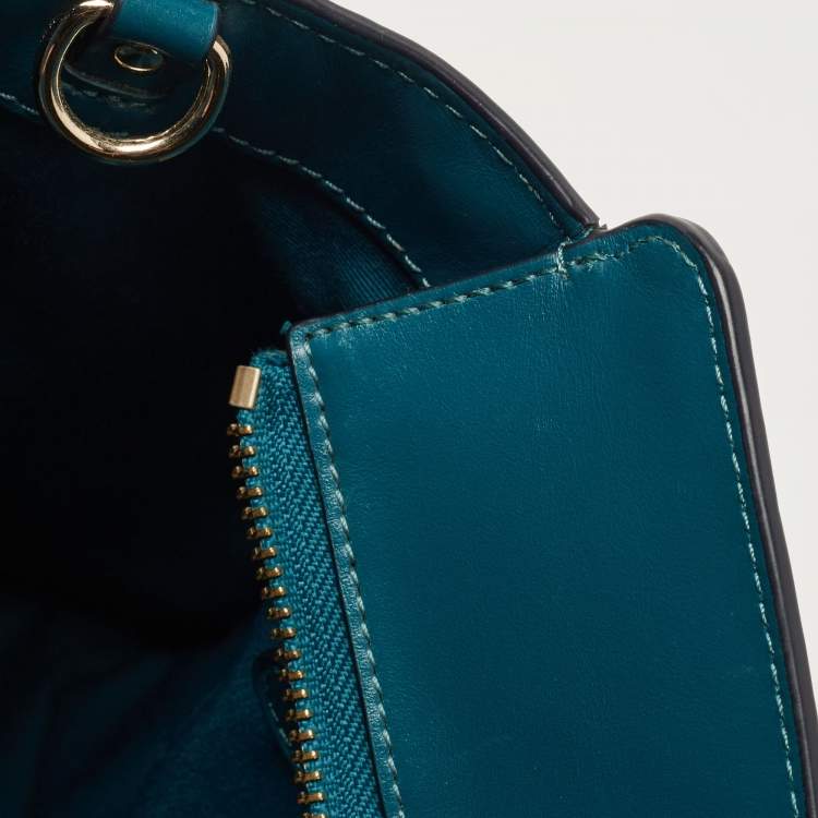 Pre Owned Coach Teal Blue Croc Embossed Leather Swagger 30 Tote